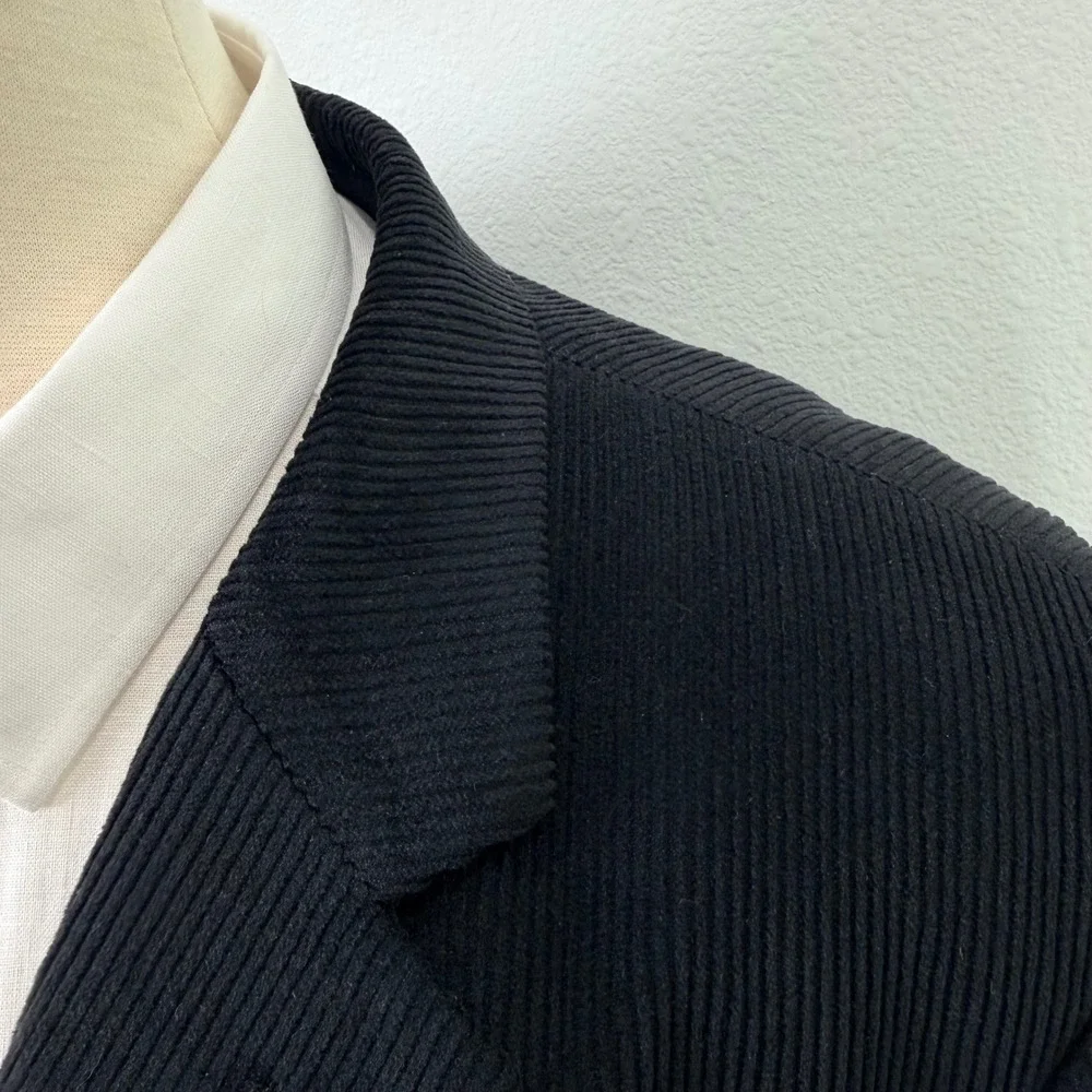 Jos A Bank Mens 46L Corduroy Blazer Sport Coat Black Wool Silk Blend 2 Button